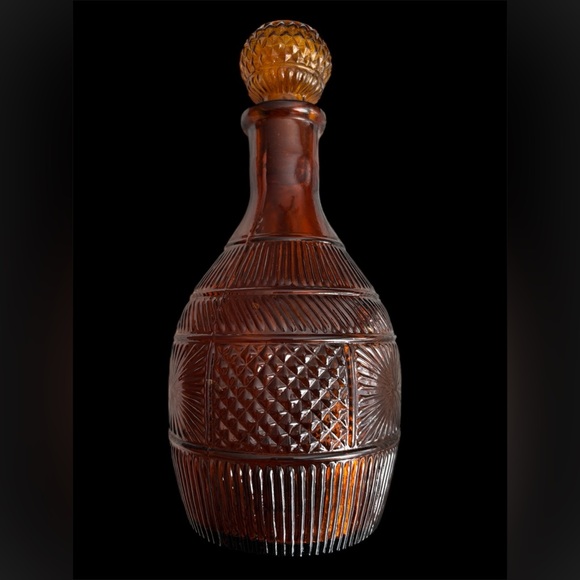 Vintage Amber Glass Bottle w/ Stopper | Mid-Century 1960s–70s - Picture 4 of 4